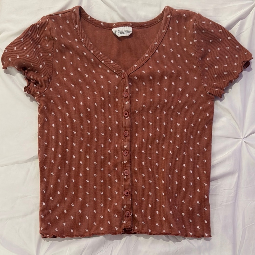 GAP Brown Polka Dot Button-Up Cardigan